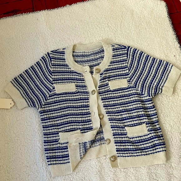 Sweaters - Button silver & blue sweater